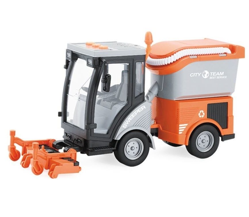 Masina de Maturat Stradala City Service 1:16 cu Lumini si Sunete, Jucarie Interactiva Realista de Curatenie Urbana pentru Copii, Vehicul Portocaliu cu Efecte Luminoase, Sunete Autentice si Cos de Gunoi, Masinuta de Santier Oras Plina de Aventura 1