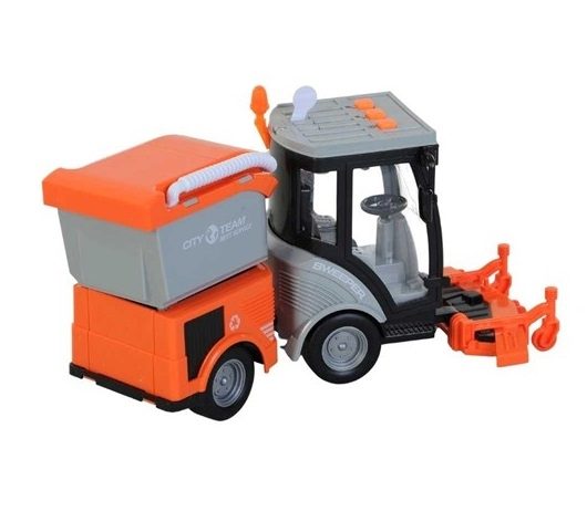 Masina de Maturat Stradala City Service 1:16 cu Lumini si Sunete, Jucarie Interactiva Realista de Curatenie Urbana pentru Copii, Vehicul Portocaliu cu Efecte Luminoase, Sunete Autentice si Cos de Gunoi, Masinuta de Santier Oras Plina de Aventura 2
