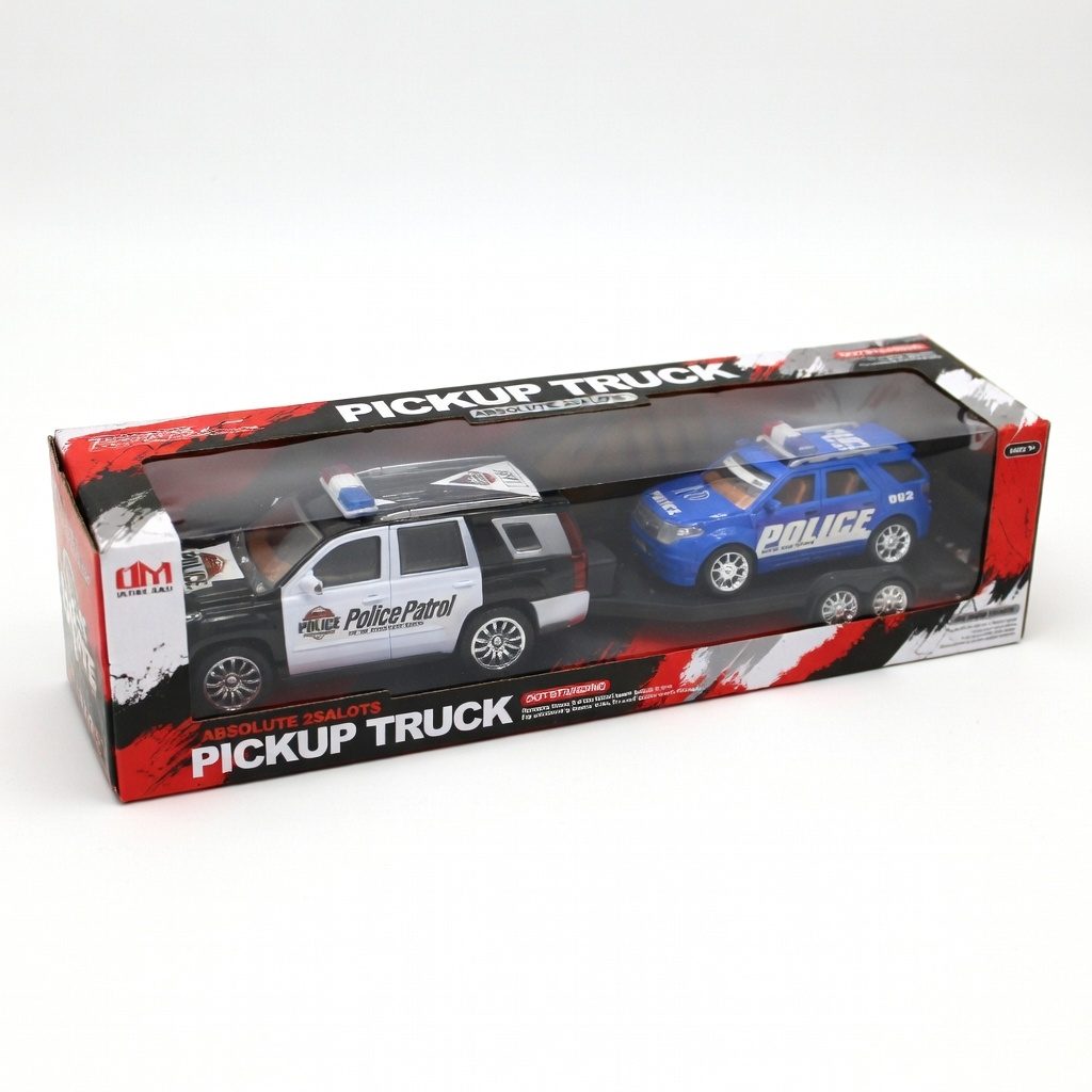Masina de Politie Frictiune cu Platforma, Jucarie Interactiva cu Motor Frictiune Puternic, Platforma de Incarcare Vehicule, Utilaj Politie Realistic pentru Baieti 3+ Ani, Design Colorat si Durabil 2