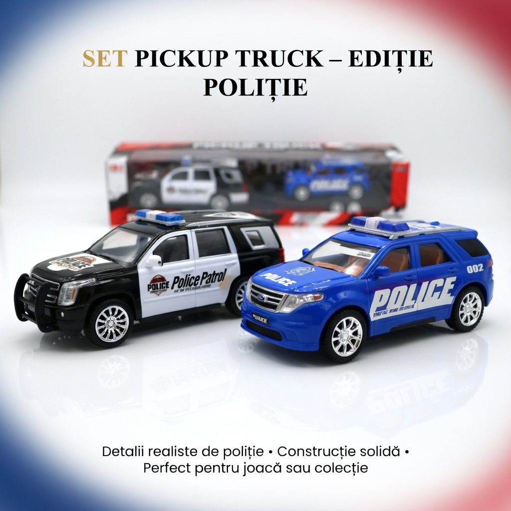 Masina de Politie Frictiune cu Platforma, Jucarie Interactiva cu Motor Frictiune Puternic, Platforma de Incarcare Vehicule, Utilaj Politie Realistic pentru Baieti 3+ Ani, Design Colorat si Durabil 3