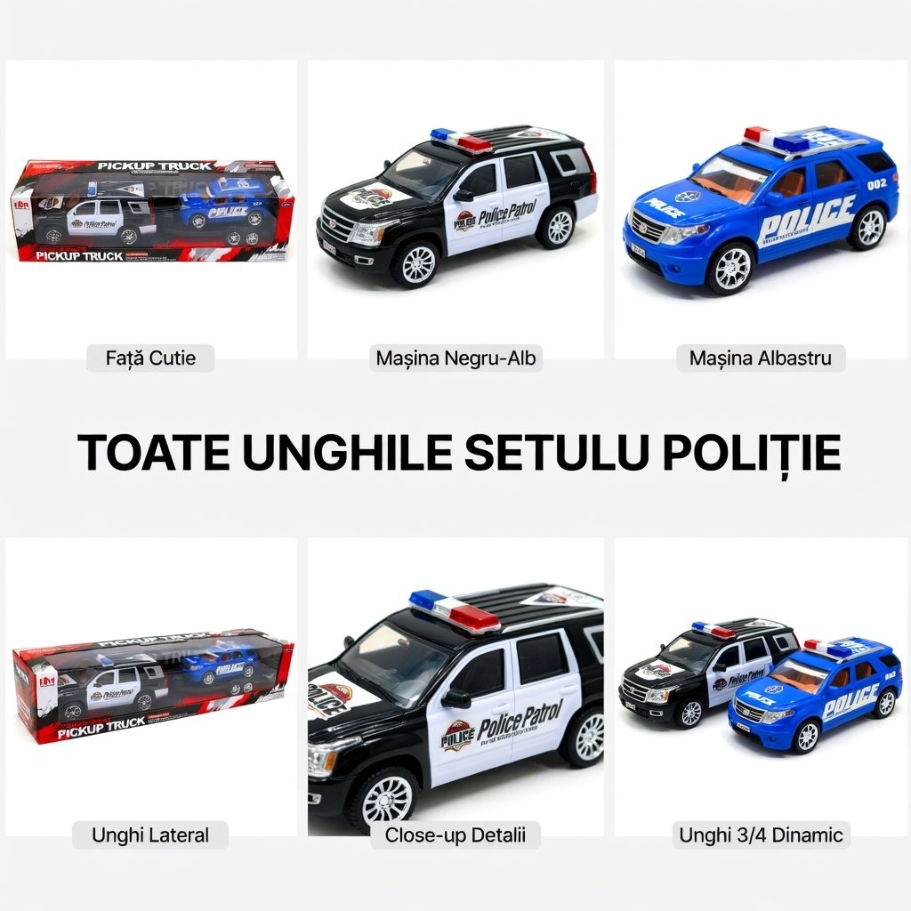 Masina de Politie Frictiune cu Platforma, Jucarie Interactiva cu Motor Frictiune Puternic, Platforma de Incarcare Vehicule, Utilaj Politie Realistic pentru Baieti 3+ Ani, Design Colorat si Durabil 5