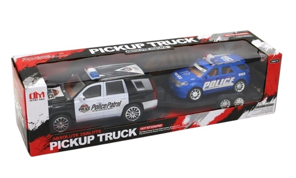 Masina de Politie Frictiune cu Platforma, Jucarie Interactiva cu Motor Frictiune Puternic, Platforma de Incarcare Vehicule, Utilaj Politie Realistic pentru Baieti 3+ Ani, Design Colorat si Durabil 1