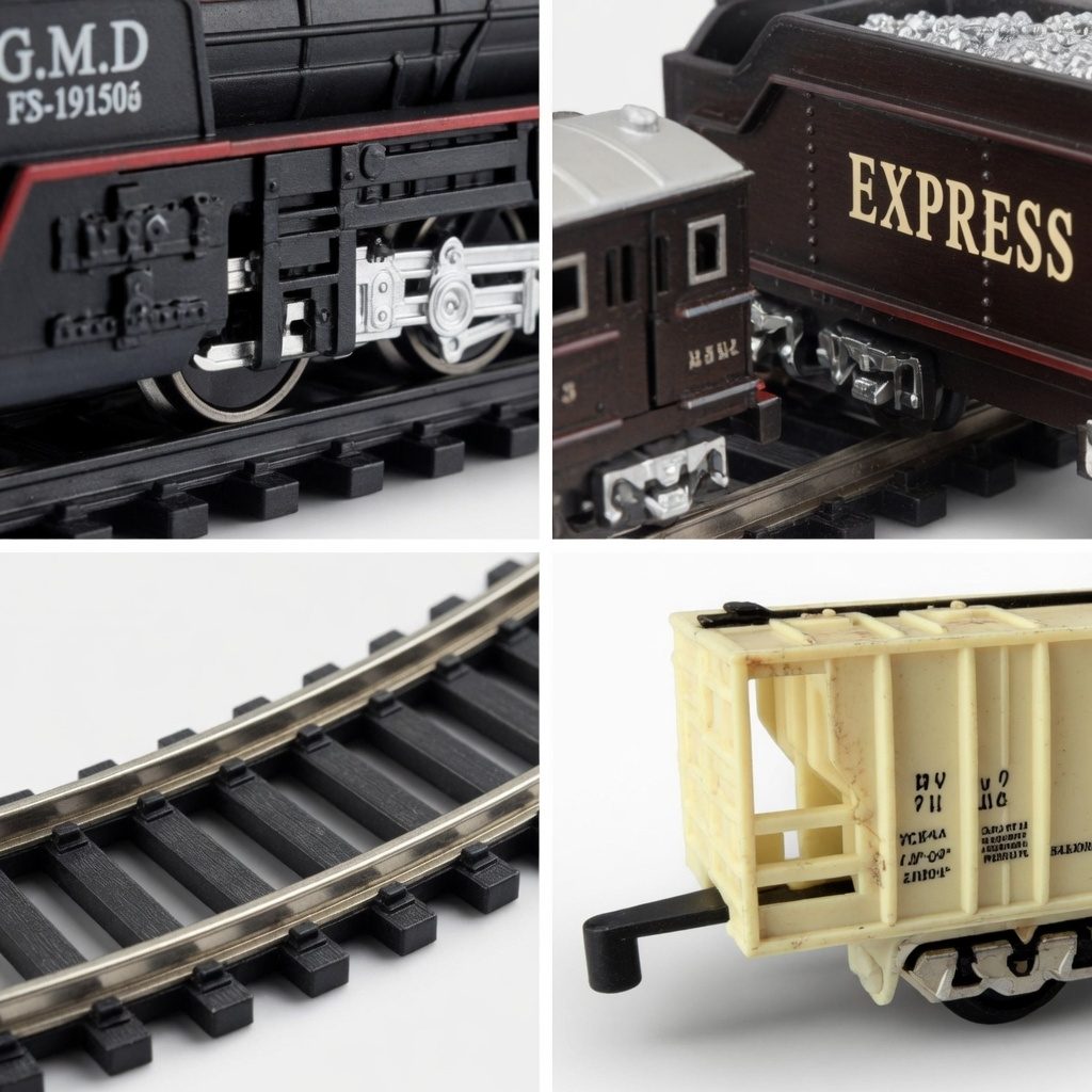 Trenulet Electric Cu Sina Si Vagoane Pentru Copii, Set Locomotiva Cu 4 Vagoane Tip Marfa Si Pasageri, Jucarie Tren Interactiv Cu Circuit Feroviar, Set Tren Express Cu Sina Modulara Pentru Joaca Copii 3+ Ani, Multicolor 5