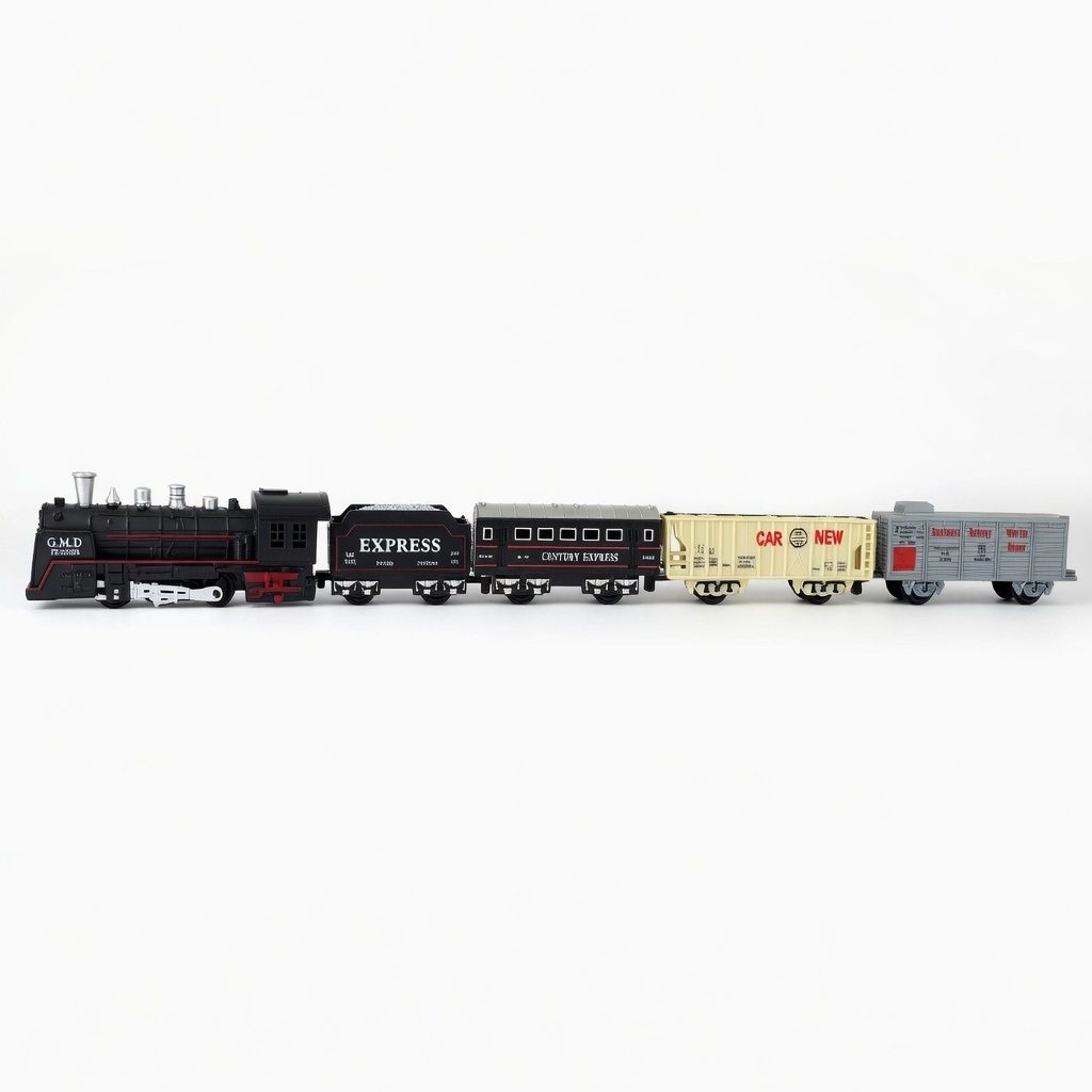 Trenulet Electric Cu Sina Si Vagoane Pentru Copii, Set Locomotiva Cu 4 Vagoane Tip Marfa Si Pasageri, Jucarie Tren Interactiv Cu Circuit Feroviar, Set Tren Express Cu Sina Modulara Pentru Joaca Copii 3+ Ani, Multicolor 4