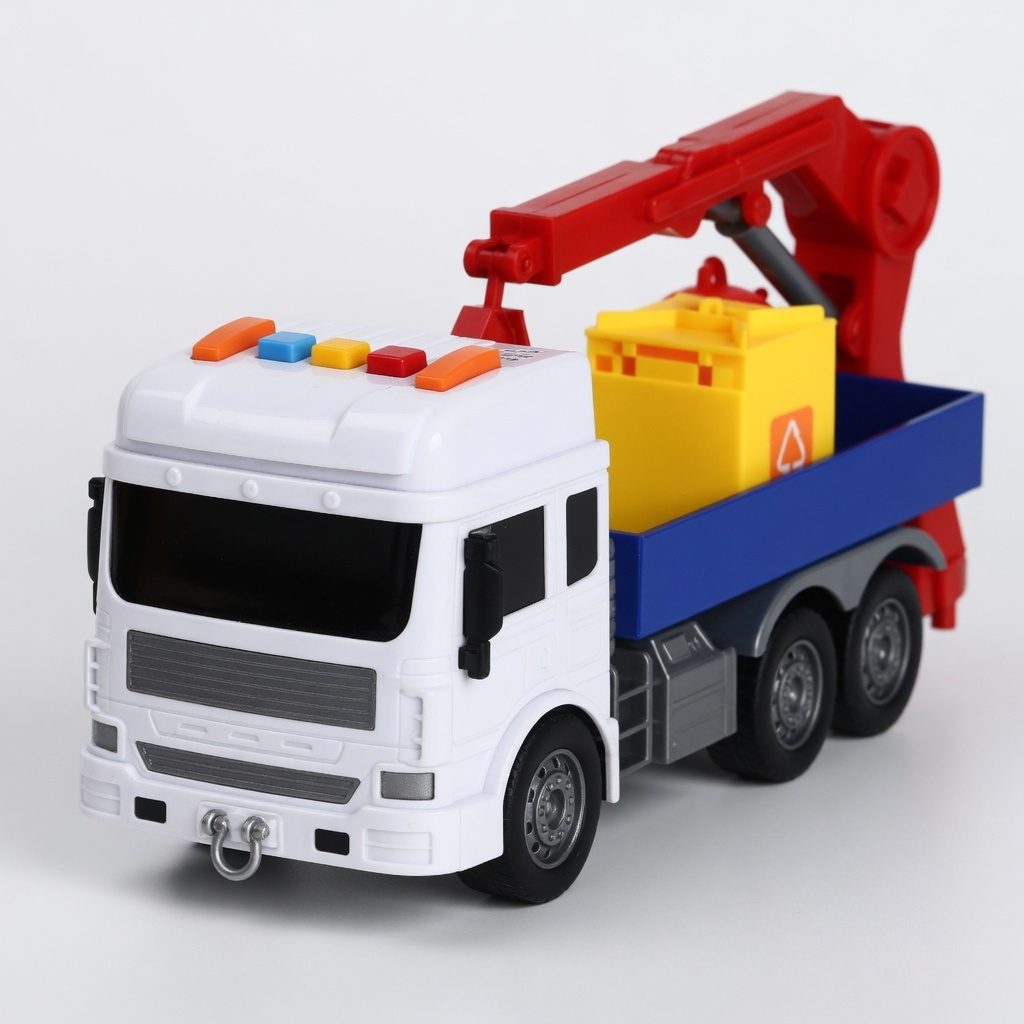 Masina de gunoi reciclare cu frictiune, Camion colectare deseuri cu lumini si sunete, Vehicul sanitar copii, Masina reciclare urbana plastic, Camion salubritate interactiv copii 3+ ani, Alb 5