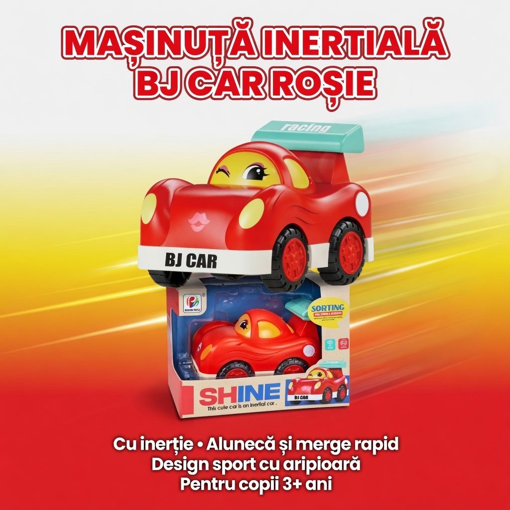 Masinuta De Curse Copii Cu Frictiune, Jucarie Interactiva Mini Car Cu Design Animat, Masina Cu Lumini Si Sunete, Vehicul Cartoon Cu Fata Zambitoare, Jucarie Educativa Pentru Copii 3+ Ani, Rosu 2