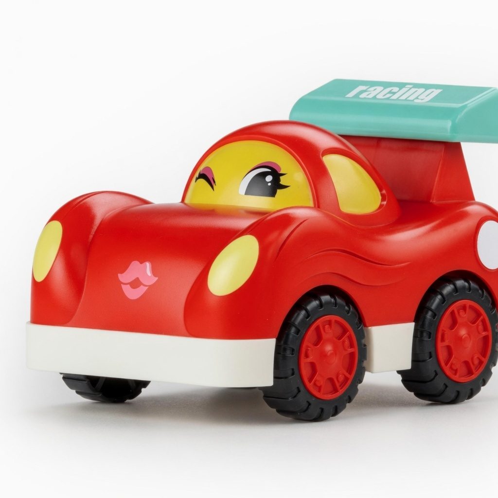 Masinuta De Curse Copii Cu Frictiune, Jucarie Interactiva Mini Car Cu Design Animat, Masina Cu Lumini Si Sunete, Vehicul Cartoon Cu Fata Zambitoare, Jucarie Educativa Pentru Copii 3+ Ani, Rosu 5