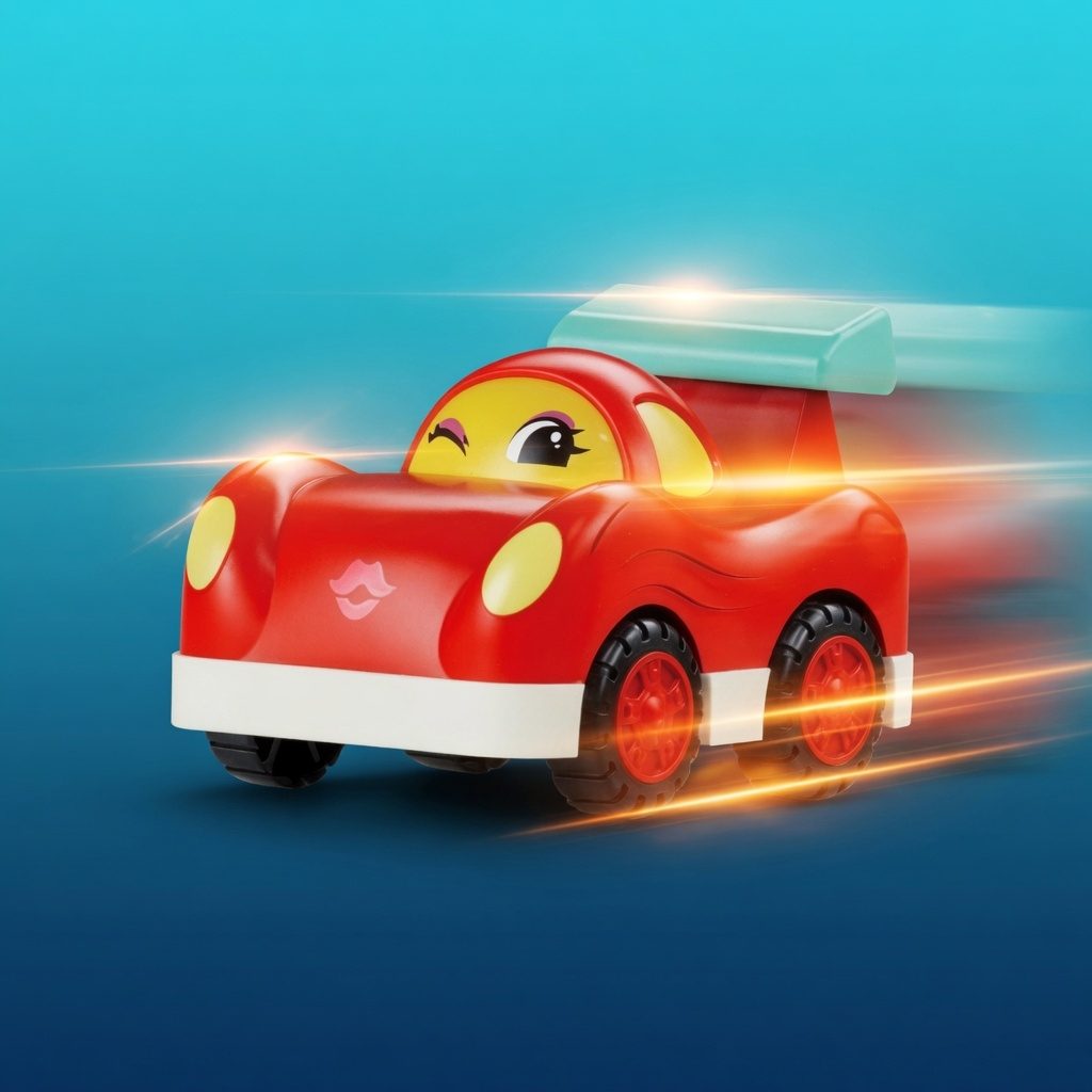 Masinuta De Curse Copii Cu Frictiune, Jucarie Interactiva Mini Car Cu Design Animat, Masina Cu Lumini Si Sunete, Vehicul Cartoon Cu Fata Zambitoare, Jucarie Educativa Pentru Copii 3+ Ani, Rosu 4