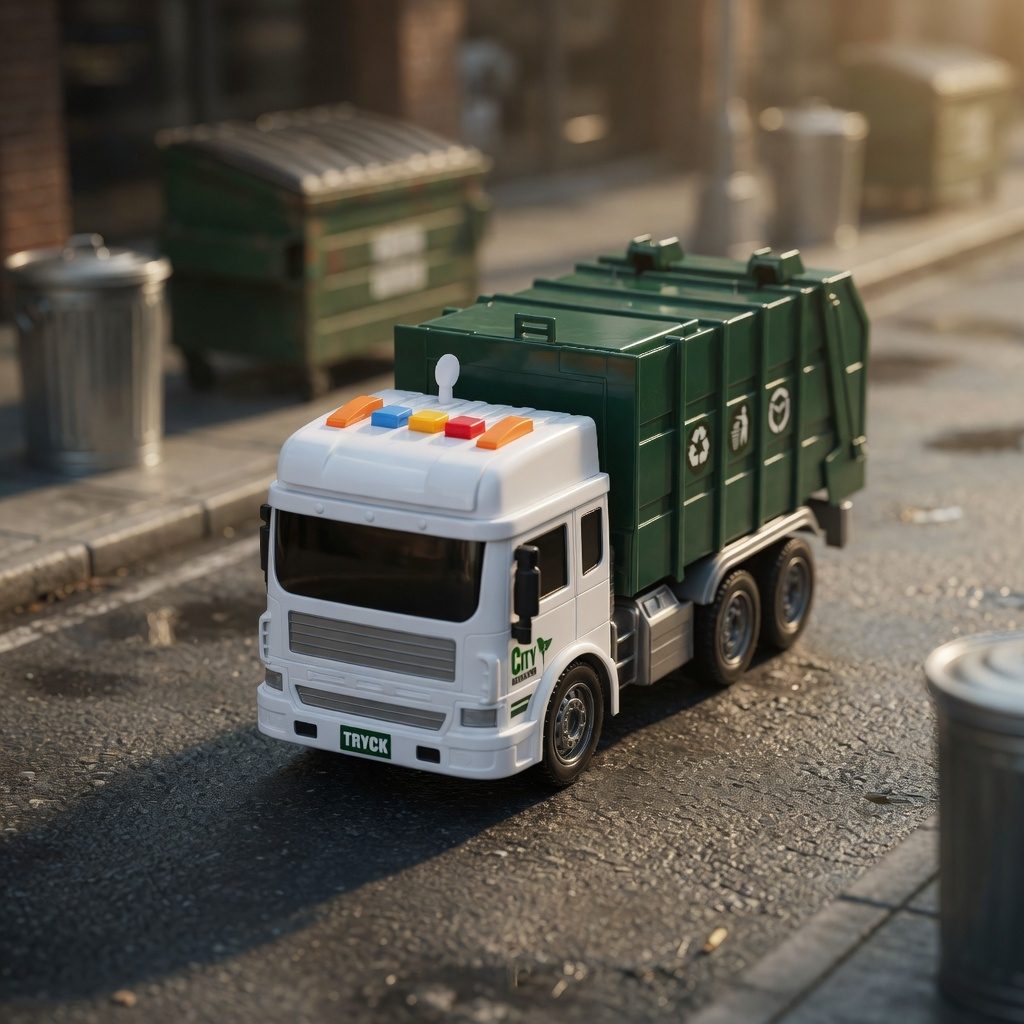 Masina de Gunoi cu Frictiune, Lumini si Sunete, Jucarie Interactiva Utilaj de Salubritate pentru Copii, Camion de Curatenie Urbana cu Pubele Detasabile, Efecte Luminoase si Sonore, Jucarie Educativa Reciclare, Verde 4