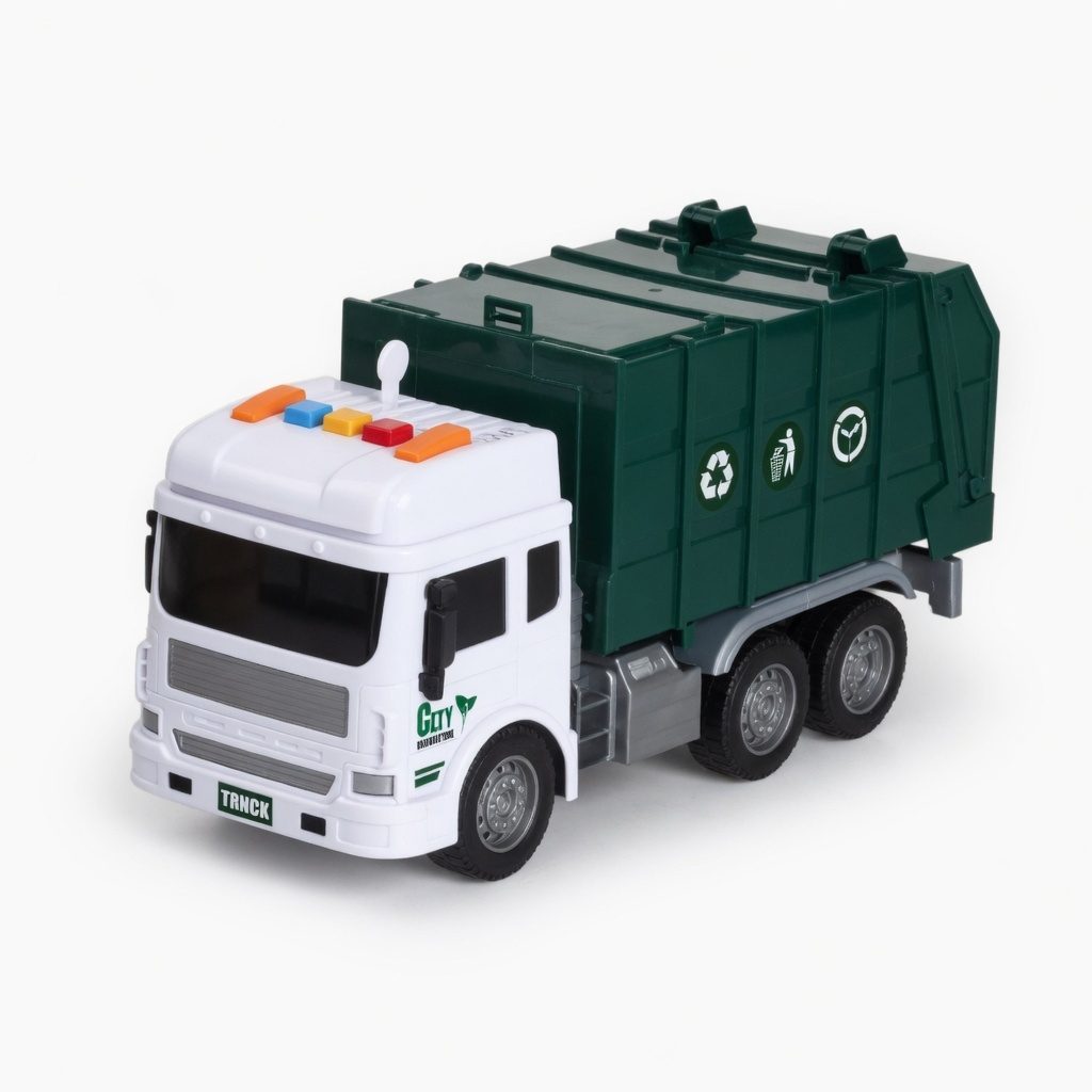 Masina de Gunoi cu Frictiune, Lumini si Sunete, Jucarie Interactiva Utilaj de Salubritate pentru Copii, Camion de Curatenie Urbana cu Pubele Detasabile, Efecte Luminoase si Sonore, Jucarie Educativa Reciclare, Verde 5