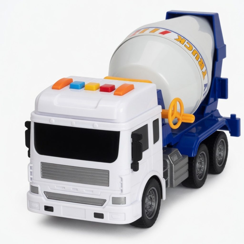 Betoniera cu frictiune, Lumini si sunete, Jucarie interactiva utilaj de constructii pentru copii, Camion santier cu tambur rotativ, Betoniera plastic realist, Vehicul constructii, Copii 3+ ani, Efecte luminoase si sonore, Alb 3