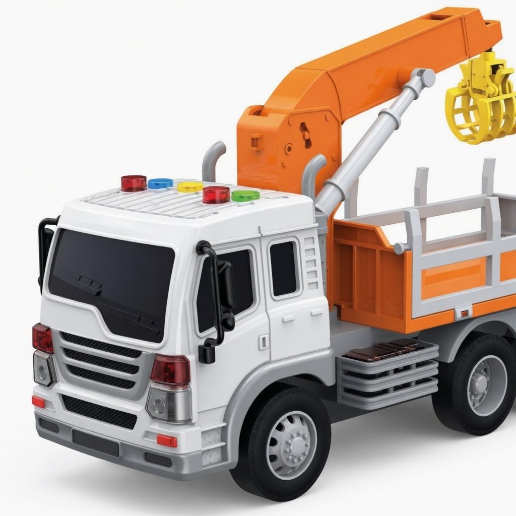 Camion cu incarcator pentru lemn 1:16 portocaliu, Lumini si sunete, Jucarie interactiva utilaj forestier copii, Vehicul transport busteni cu brat mobil, Camion forestier plastic realis, Copii 3+ ani, Efecte sonore si luminoase 5