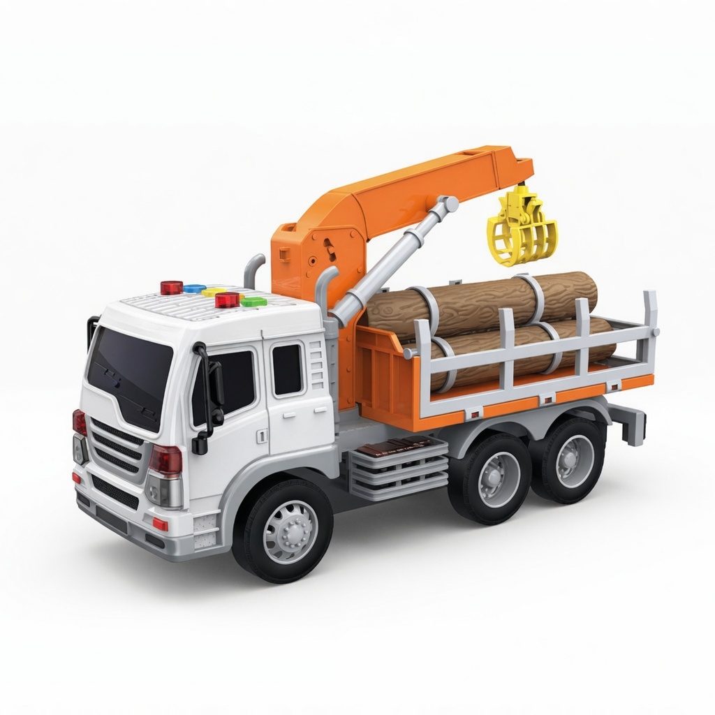 Camion cu incarcator pentru lemn 1:16 portocaliu, Lumini si sunete, Jucarie interactiva utilaj forestier copii, Vehicul transport busteni cu brat mobil, Camion forestier plastic realis, Copii 3+ ani, Efecte sonore si luminoase 3