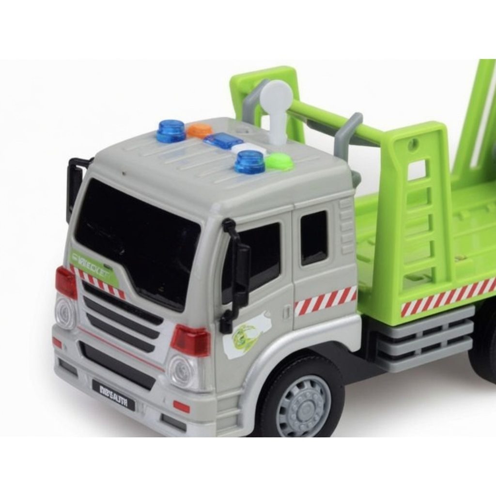 Set Camion De Tractare Cu Rampa Si Masinuta 1:16, Cu Frictiune, Lumini Si Sunete, Jucarie Interactiva Vehicul Depanare Copii, Set 2 In 1 Transport Auto, Camion Platforma Cu Rampa Mobila, Efecte Luminoase Si Sonore Copii 3+ Ani, Verde 5