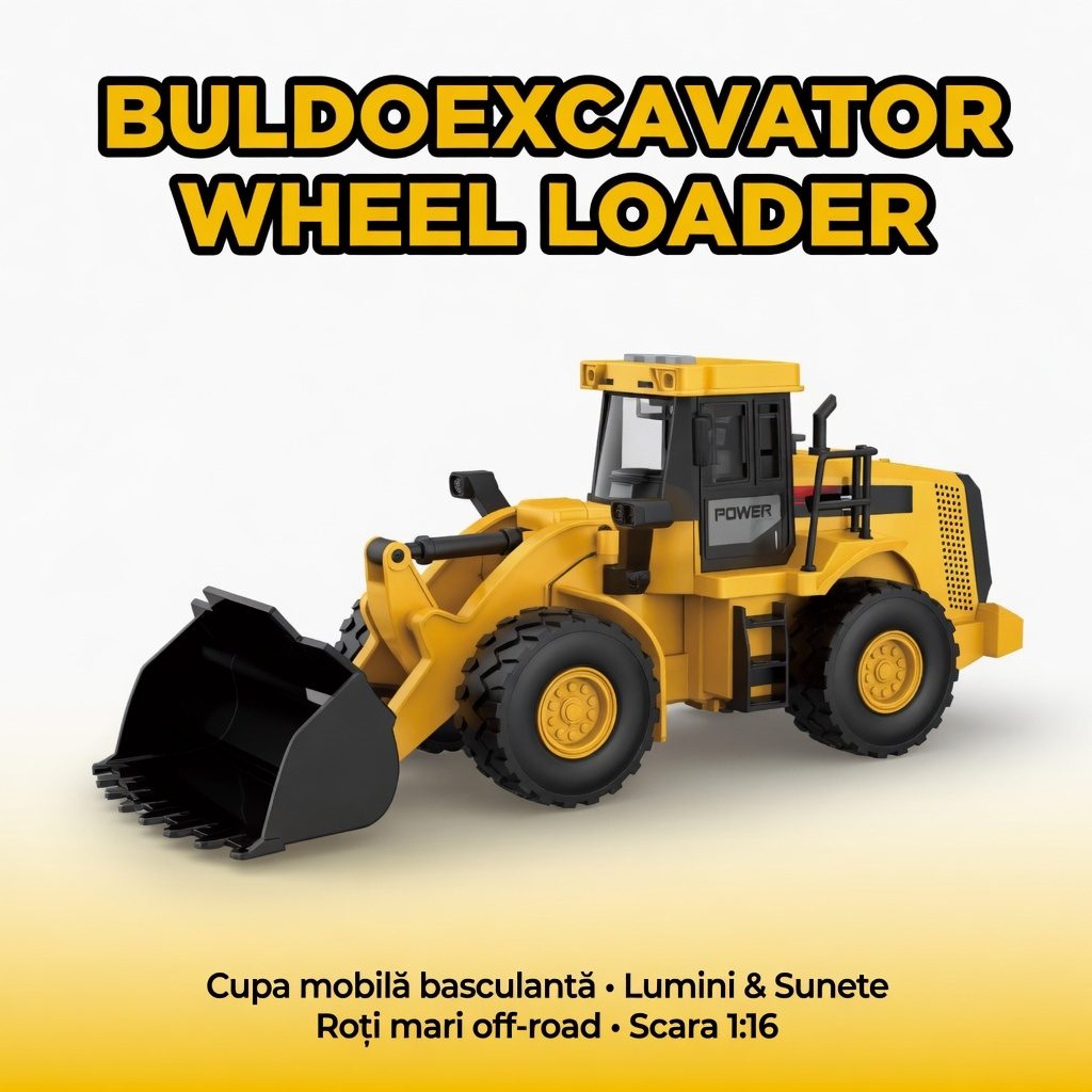 Buldozer De Constructii Cu Frictiune, Scara 1:16, Cu Lumini Si Sunete, Jucarie Interactiva Utilaj De Santier Pentru Copii, Buldozer Cu Lama Mobila Si Design Realist, Vehicul Constructii Plastic, Efecte Luminoase Si Sonore Copii 3+ Ani, Galben 2