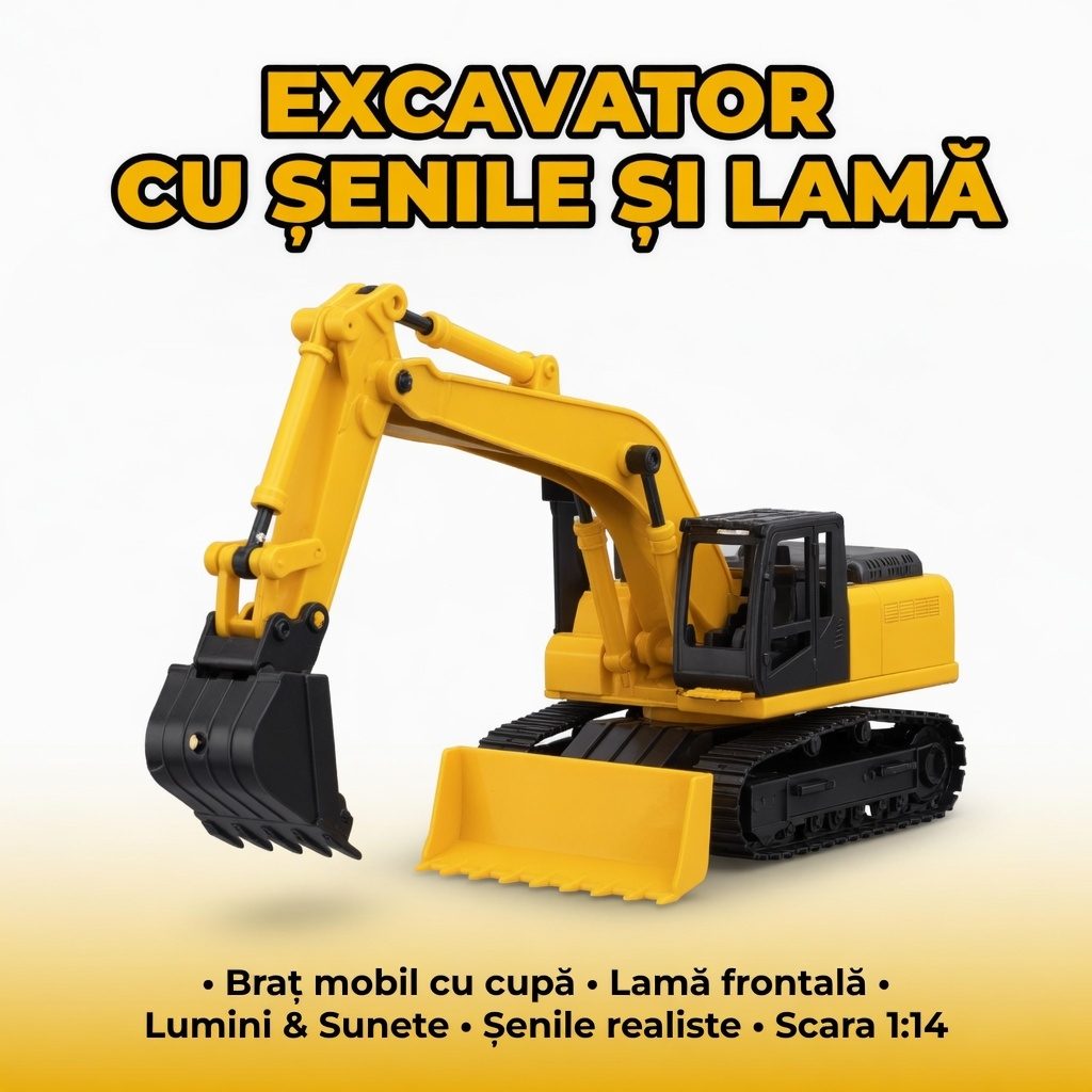 Vehicul De Constructii Multifunctional, Scara 1:14, Cu Frictiune, Lumini Si Sunete, Jucarie Interactiva Utilaj De Santier Pentru Copii, Vehicul 3 In 1 Cu Brat Mobil Si Functii Multiple, Vehicul Realist, Efecte Luminoase Si Sonore, Copii 3+ Ani, Galben 2