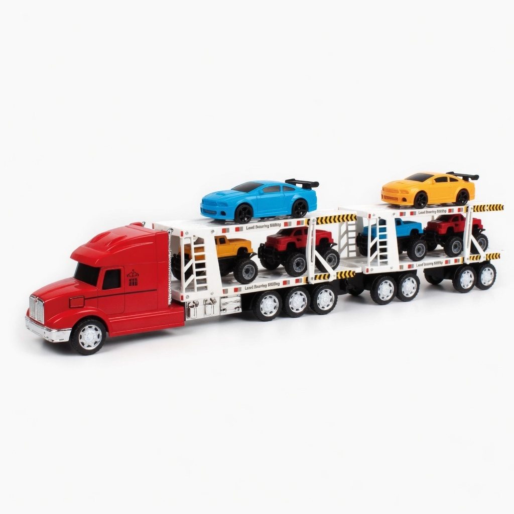 Platforma Cu Masini De Curse, Cu Frictiune, Lumini Si Sunete, Jucarie Interactiva Trailer Transport, Camion Cu 6 Masinute De Curse Incluse, Tir Cu Platforma Auto, Efecte Luminoase Si Sonore, Pentru Copii 3+ Ani, Multicolor 5