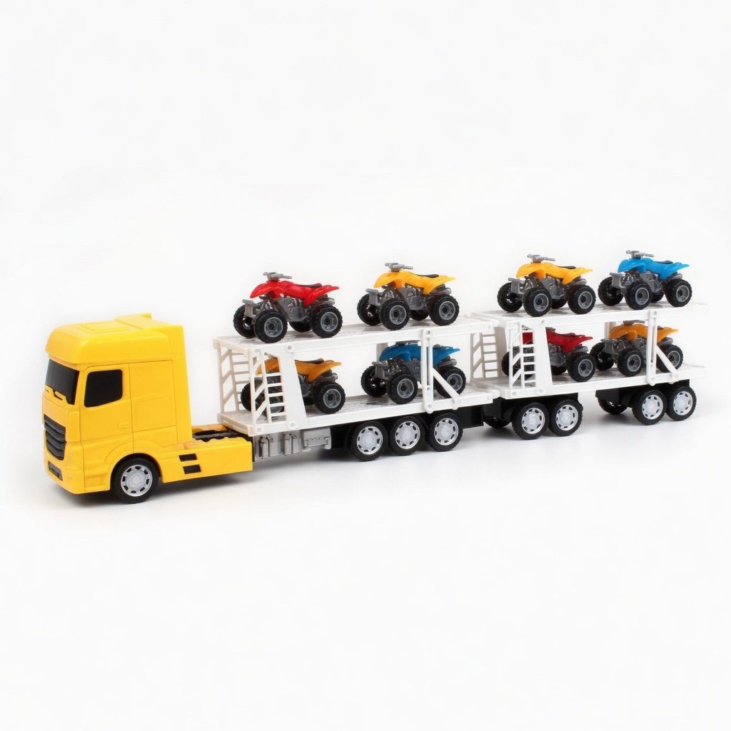 Dubla Platforma Cu ATV-uri, Cu Frictiune, Lumini Si Sunete, Jucarie Interactiva Trailer Transport 2 In 1, Camion Cu 8 ATV-uri Incluse, Vehicul Off-Road Cu Remorca Dubla, Efecte Luminoase Si Sonore, Pentru Copii 3+ Ani 5