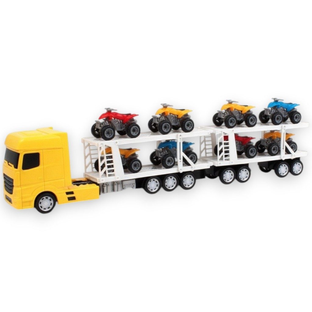 Dubla Platforma Cu ATV-uri, Cu Frictiune, Lumini Si Sunete, Jucarie Interactiva Trailer Transport 2 In 1, Camion Cu 8 ATV-uri Incluse, Vehicul Off-Road Cu Remorca Dubla, Efecte Luminoase Si Sonore, Pentru Copii 3+ Ani 3