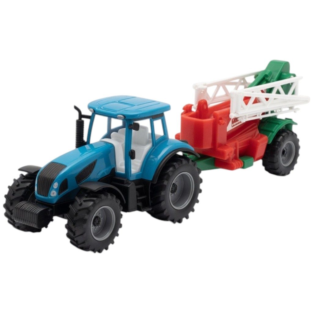 Tractor Cu Remorca De Erbicidat, Jucarie Agricola Cu Frictiune Si Pulverizator, Tractor Ferma Cu Utilaj De Stropit Si Brat Extensibil, Vehicul Agricol Realist Pentru Copii 3+ Ani, Albastru 2