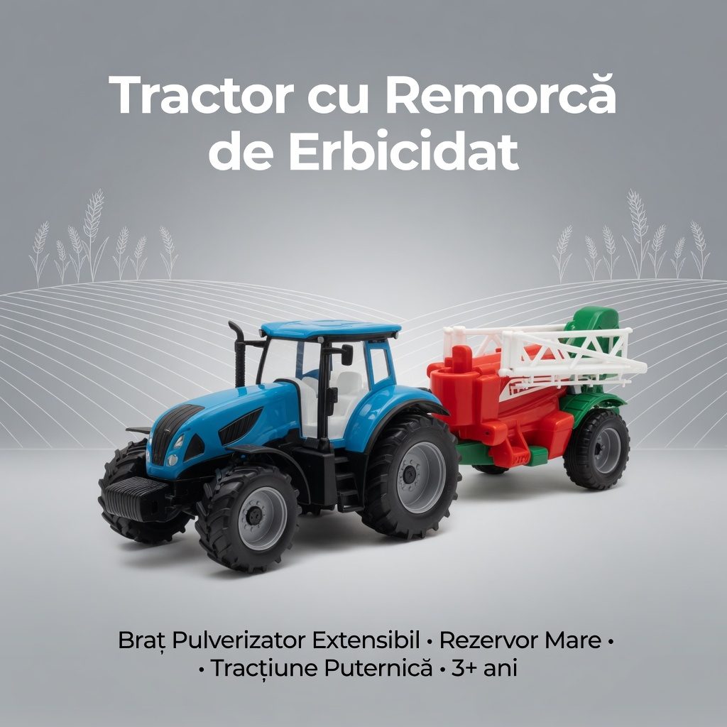 Tractor Cu Remorca De Erbicidat, Jucarie Agricola Cu Frictiune Si Pulverizator, Tractor Ferma Cu Utilaj De Stropit Si Brat Extensibil, Vehicul Agricol Realist Pentru Copii 3+ Ani, Albastru 3