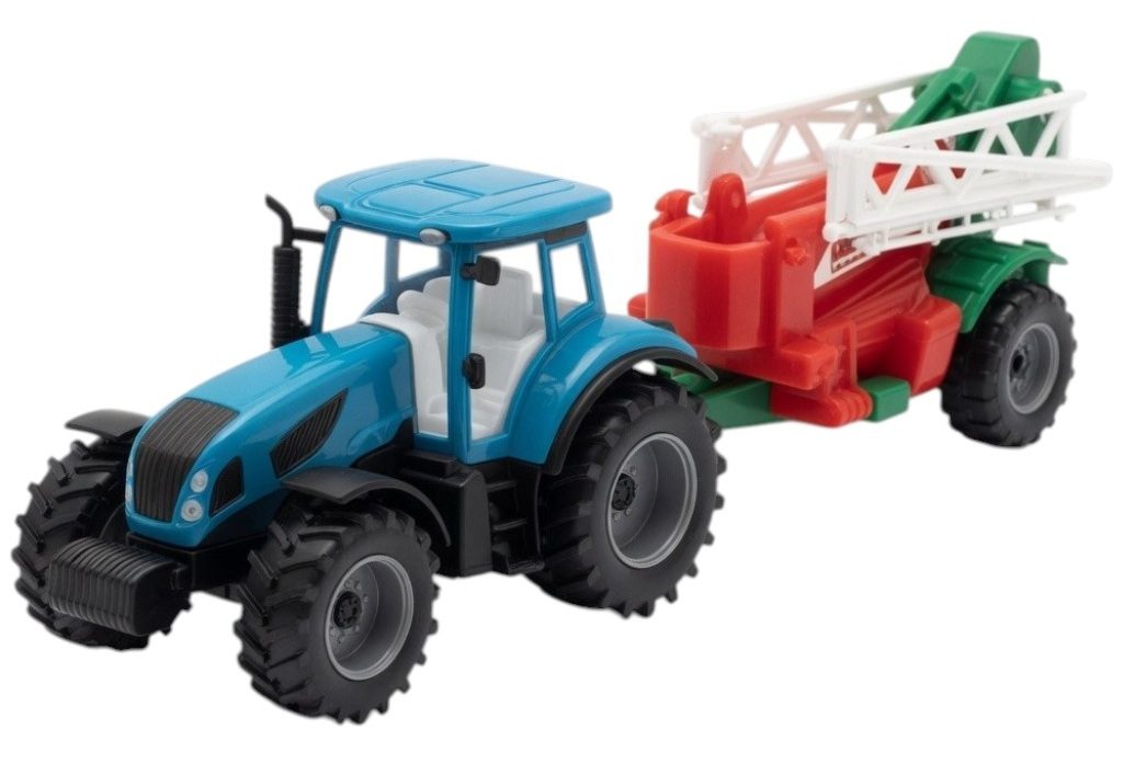 Tractor Cu Remorca De Erbicidat, Jucarie Agricola Cu Frictiune Si Pulverizator, Tractor Ferma Cu Utilaj De Stropit Si Brat Extensibil, Vehicul Agricol Realist Pentru Copii 3+ Ani, Albastru 1