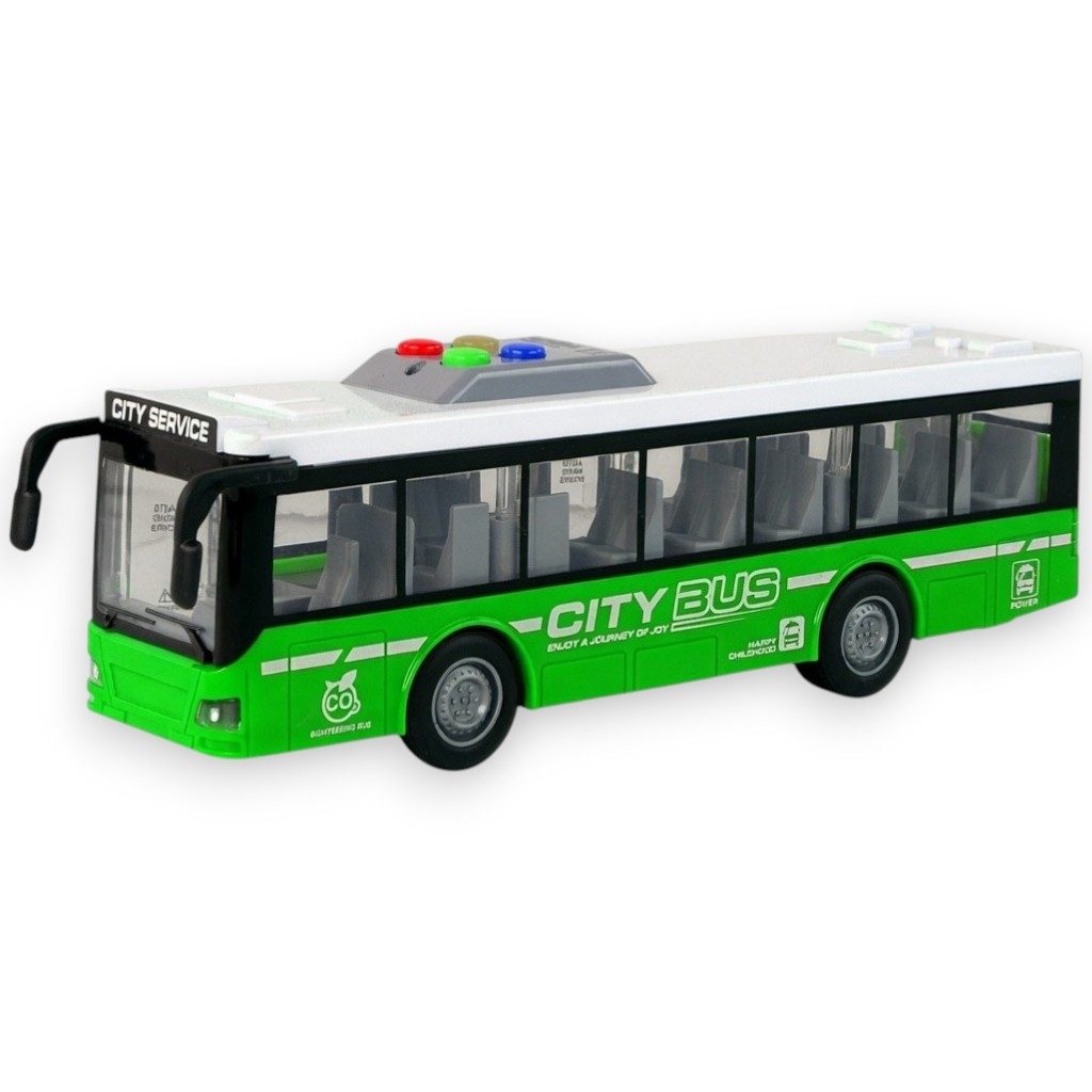 Autobuz Interactiv Verde, Cu Frictiune, Lumini Si Sunete, Jucarie Vehicul Urban Realist Pentru Copii, Autobuz Cu Design Modern, Efecte Luminoase Si Sonore, Aventura De Calatorie Prin Oras, Pentru Copii 3+ Ani