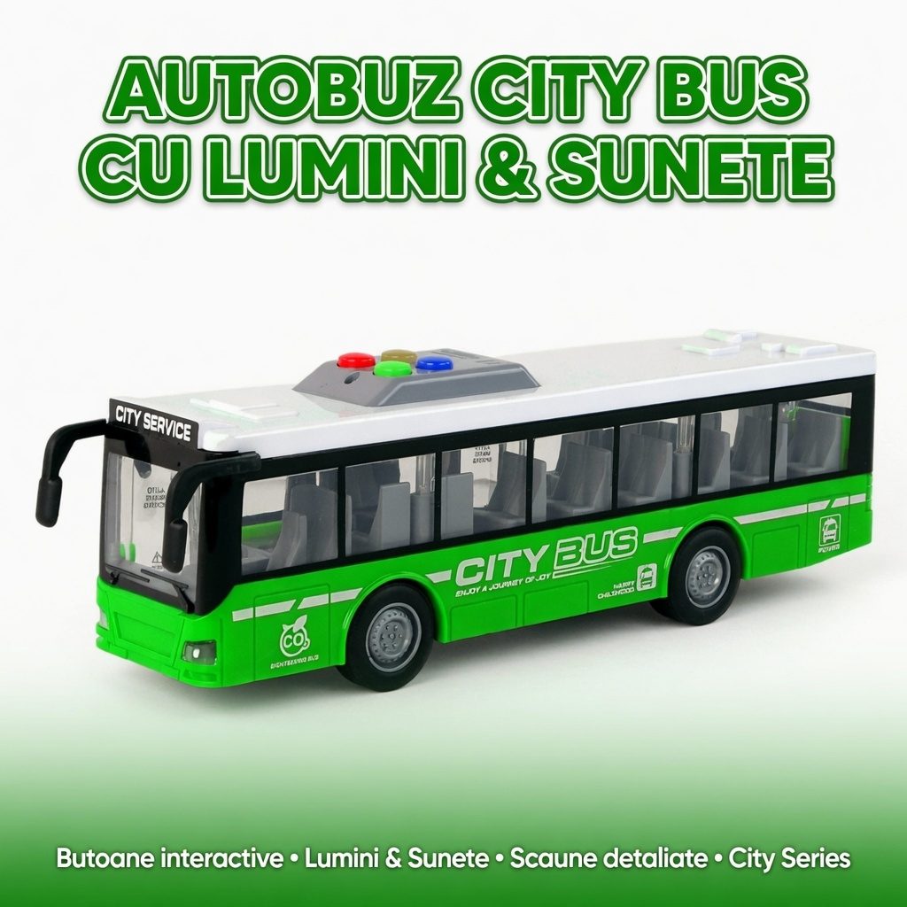 Autobuz Interactiv Verde, Cu Frictiune, Lumini Si Sunete, Jucarie Vehicul Urban Realist Pentru Copii, Autobuz Cu Design Modern, Efecte Luminoase Si Sonore, Aventura De Calatorie Prin Oras, Pentru Copii 3+ Ani 2