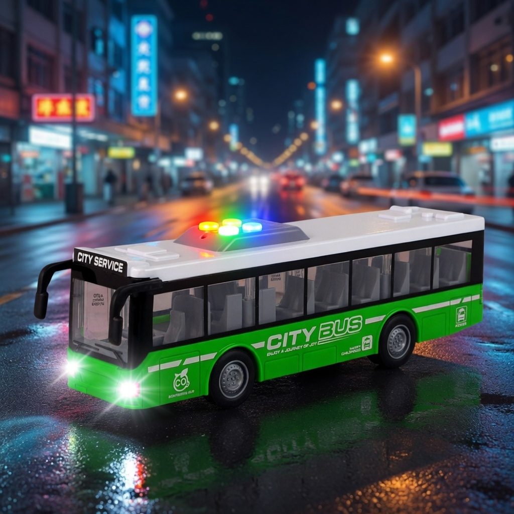 Autobuz Interactiv Verde, Cu Frictiune, Lumini Si Sunete, Jucarie Vehicul Urban Realist Pentru Copii, Autobuz Cu Design Modern, Efecte Luminoase Si Sonore, Aventura De Calatorie Prin Oras, Pentru Copii 3+ Ani 4