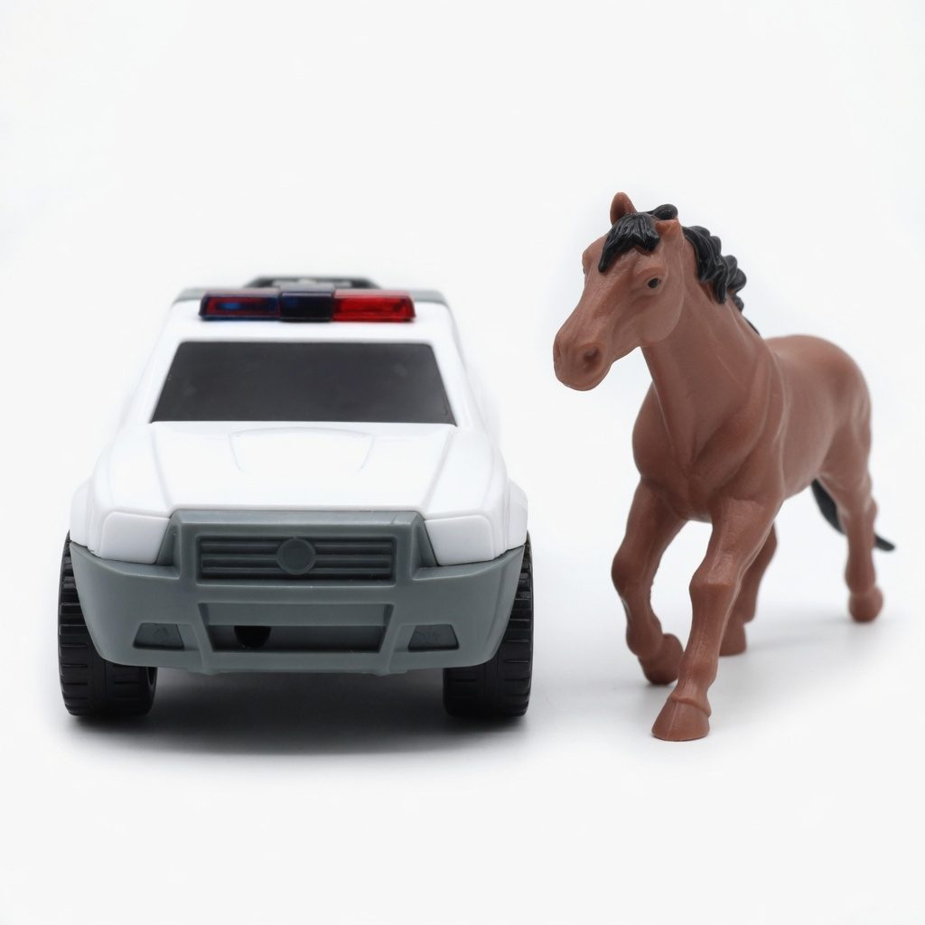 Masina De Politie Cu Remorca De Echitatie Si Figurina Cal, Cu Frictiune, Jucarie Interactiva Pentru Copii, Vehicul De Interventie Transport Cai Cu Remorca Si Cal Inclus, SUV Politie Realist, Aventura De Patrulare, Pentru Copii 3+ Ani 4