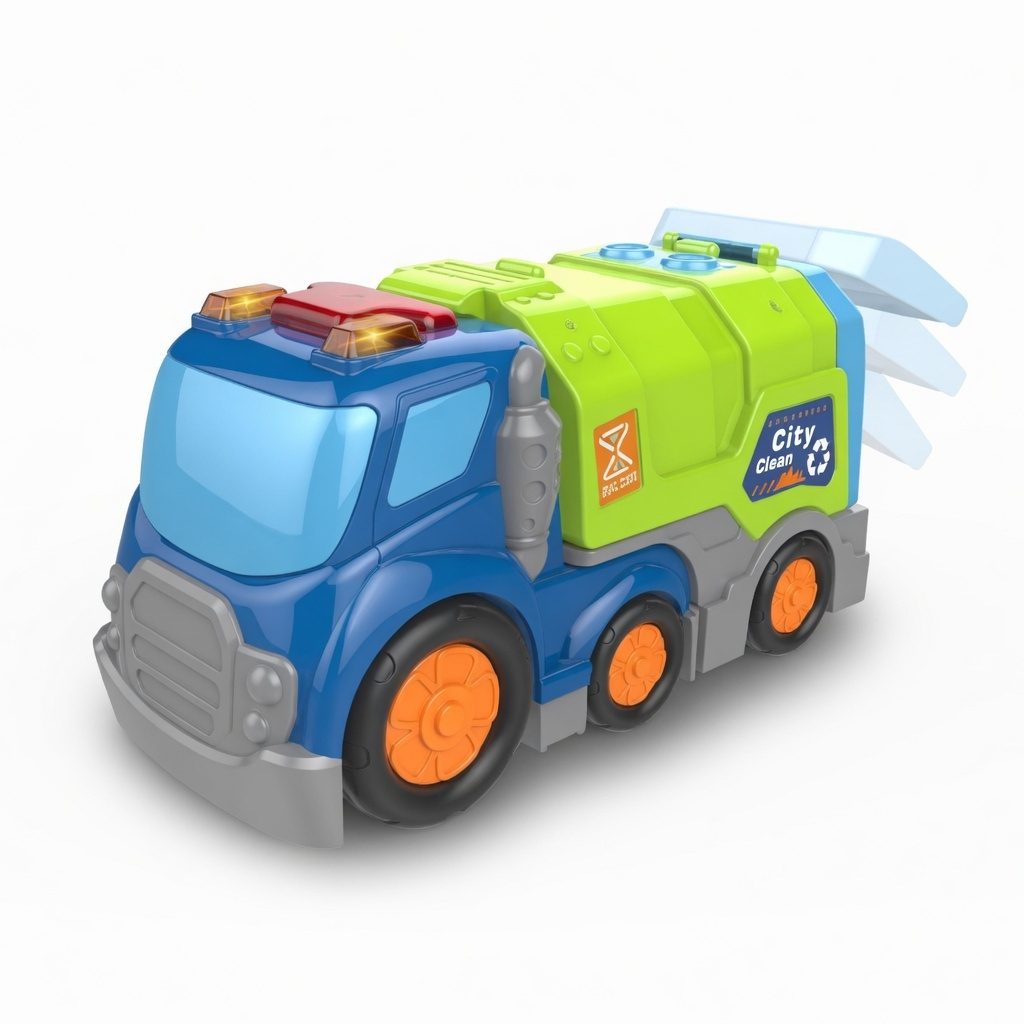Masina De Gunoi Cu Frictiune Oraselul Agitat, Cu Lumini Si Sunete, Jucarie Interactiva Camion Reciclare Copii, Vehicul Salubritate Cu Pubela Si Accesorii Incluse, Jucarie Transport Deseuri Pentru Copii 3+ Ani, Albastru 4
