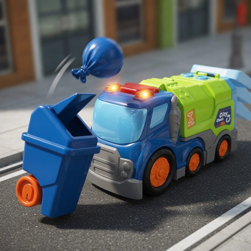 Masina De Gunoi Cu Frictiune Oraselul Agitat, Cu Lumini Si Sunete, Jucarie Interactiva Camion Reciclare Copii, Vehicul Salubritate Cu Pubela Si Accesorii Incluse, Jucarie Transport Deseuri Pentru Copii 3+ Ani, Albastru 5