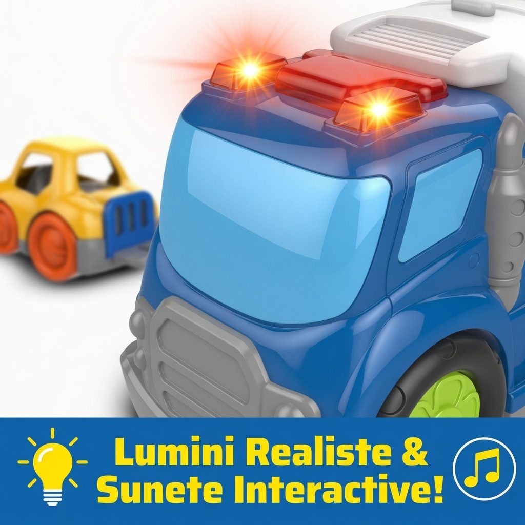 Camion Cargo Cu Frictiune Oraselul Agitat, Cu Lumini Si Sunete, Jucarie Interactiva Transport Marfa Copii, Camion Cu Masinuta Si Cutii De Incarcare Incluse, Vehicul Logistica Pentru Copii 3+ Ani, Multicolor 2