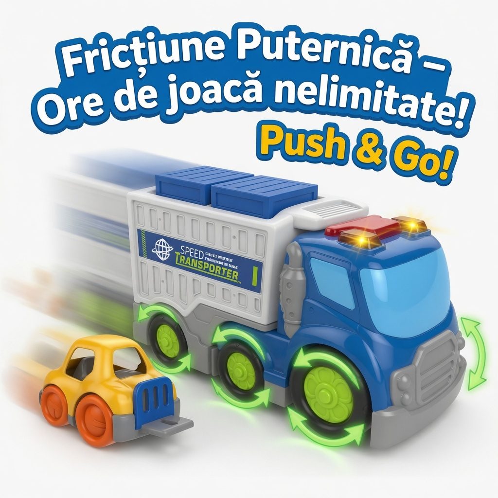 Camion Cargo Cu Frictiune Oraselul Agitat, Cu Lumini Si Sunete, Jucarie Interactiva Transport Marfa Copii, Camion Cu Masinuta Si Cutii De Incarcare Incluse, Vehicul Logistica Pentru Copii 3+ Ani, Multicolor 3