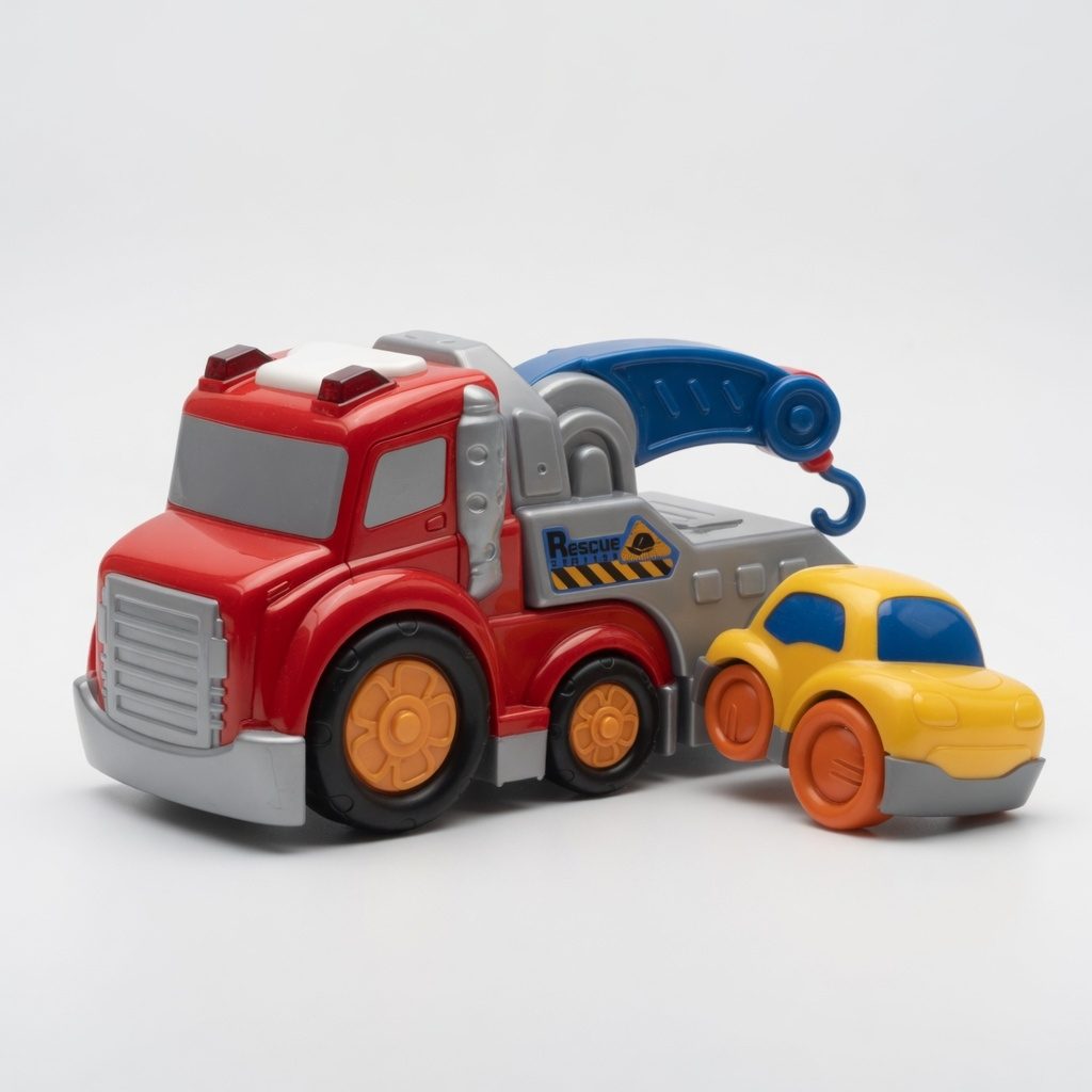 Camion Tractare Cu Frictiune Oraselul Agitat, Cu Lumini Si Sunete, Jucarie Interactiva Depanare Auto Copii, Masina De Remorcare Cu Brat Mobil Si Masinuta Inclusa, Vehicul Salvare, Pentru Copii 3+ Ani, Rosu 4