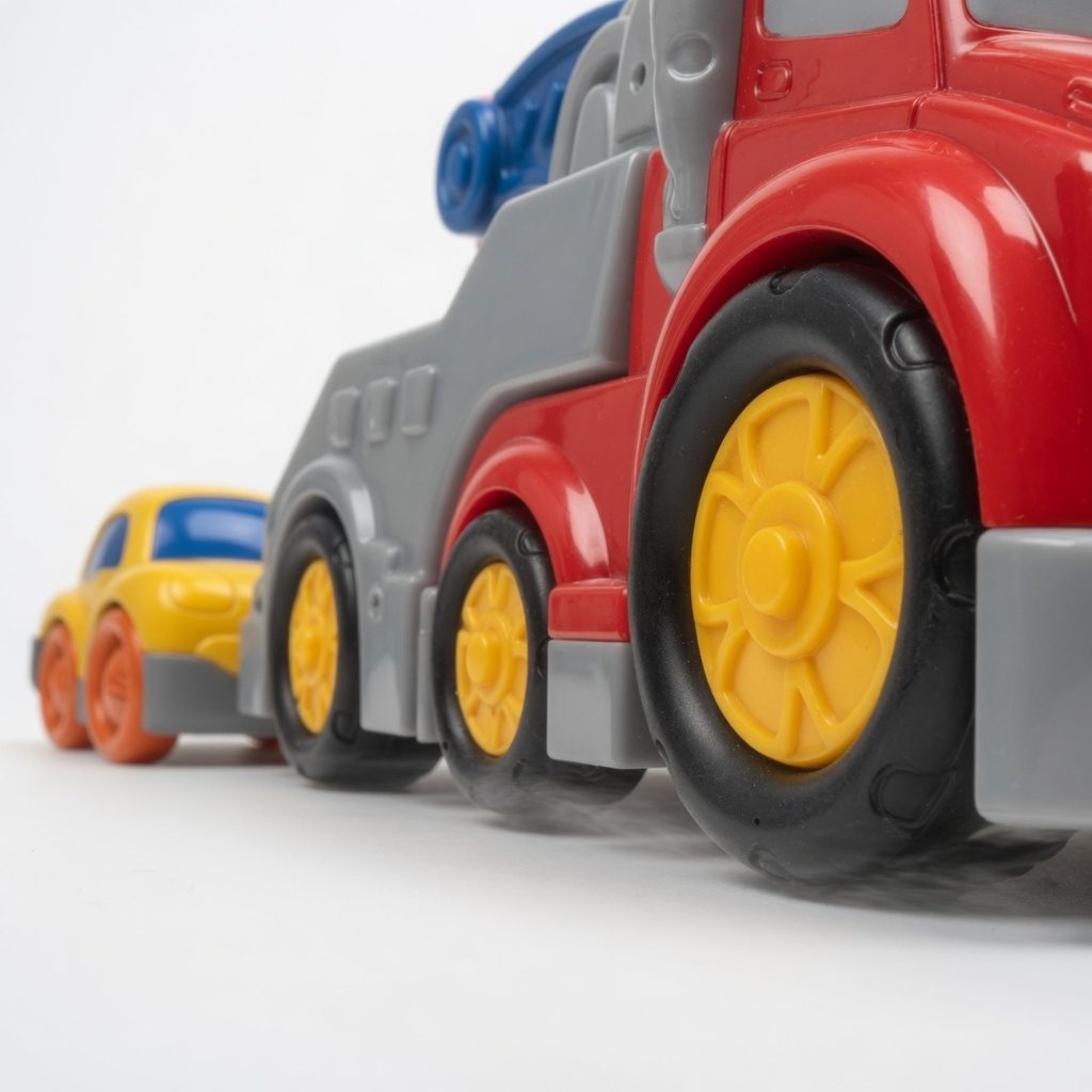 Camion Tractare Cu Frictiune Oraselul Agitat, Cu Lumini Si Sunete, Jucarie Interactiva Depanare Auto Copii, Masina De Remorcare Cu Brat Mobil Si Masinuta Inclusa, Vehicul Salvare, Pentru Copii 3+ Ani, Rosu 2