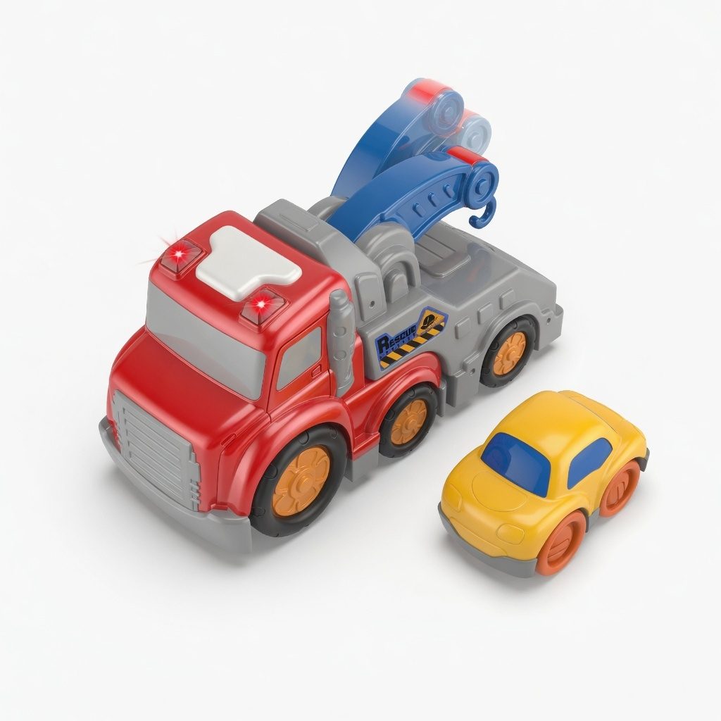 Camion Tractare Cu Frictiune Oraselul Agitat, Cu Lumini Si Sunete, Jucarie Interactiva Depanare Auto Copii, Masina De Remorcare Cu Brat Mobil Si Masinuta Inclusa, Vehicul Salvare, Pentru Copii 3+ Ani, Rosu 5