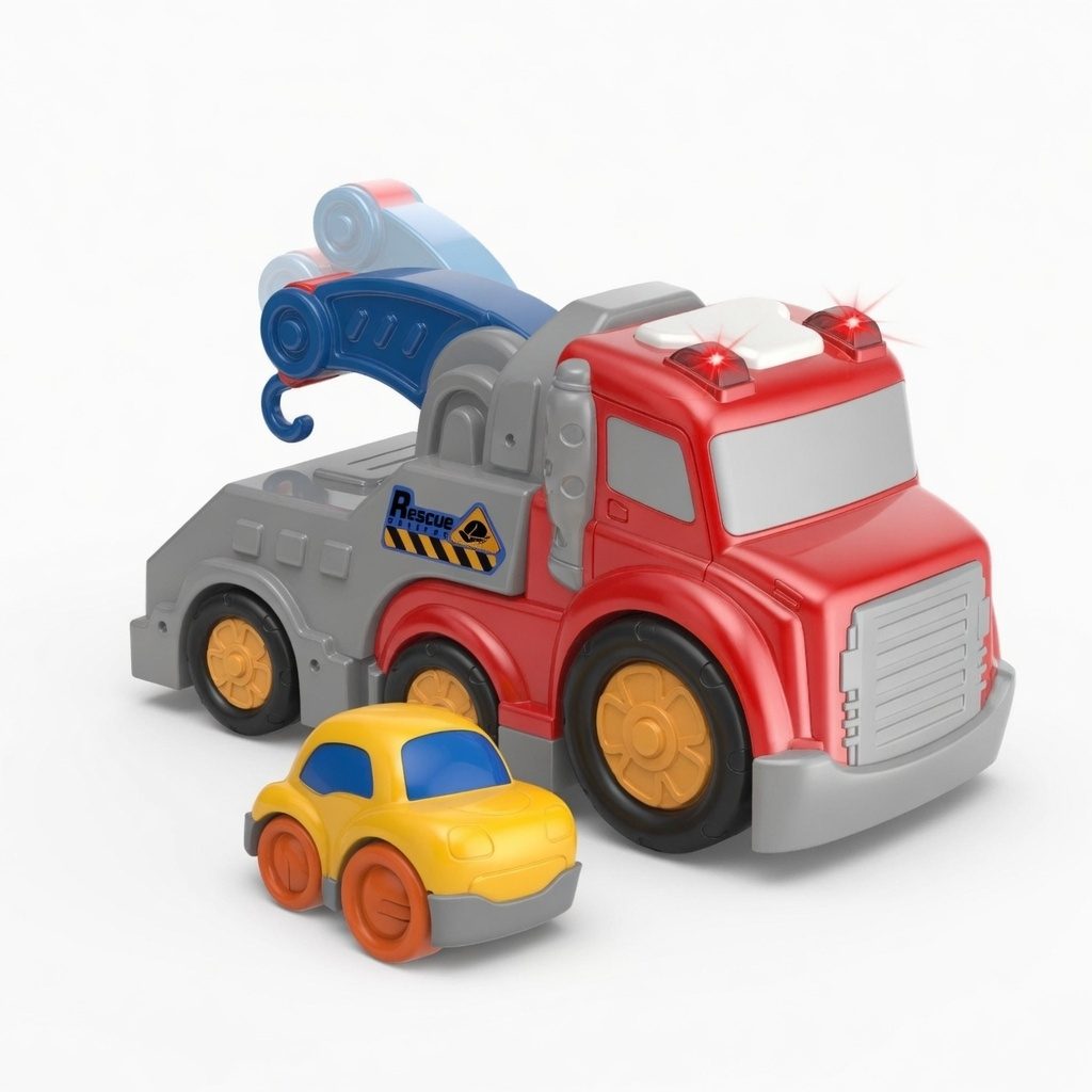 Camion Tractare Cu Frictiune Oraselul Agitat, Cu Lumini Si Sunete, Jucarie Interactiva Depanare Auto Copii, Masina De Remorcare Cu Brat Mobil Si Masinuta Inclusa, Vehicul Salvare, Pentru Copii 3+ Ani, Rosu 3