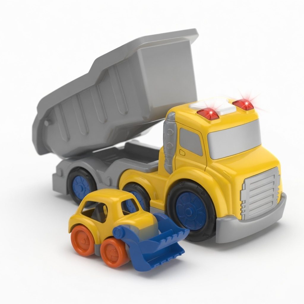 Camion Basculanta Cu Frictiune Oraselul Agitat, Cu Lumini Si Sunete, Jucarie Interactiva Utilaj Constructii Copii, Basculanta Cu Bena Rabatabila Si Masinuta Inclusa, Vehicul Santier Pentru Copii 3+ Ani, Galben 2