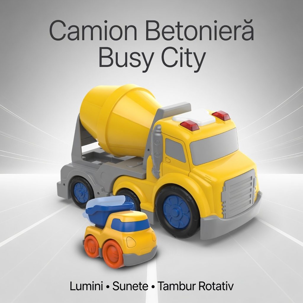 Betoniera Cu Frictiune Oraselul Agitat, Cu Lumini Si Sunete, Jucarie Interactiva Utilaj Constructii Copii, Camion Betoniera Cu Tambur Rotativ Si Masinuta Inclusa, Vehicul Santier Pentru Copii 3+ Ani, Galben Deschis 2
