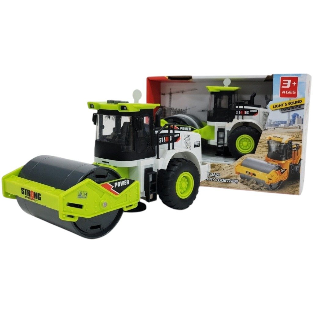 Compactor Drum Cu Frictiune Pentru Copii, Jucarie Utilaj Constructii Cu Rola Mare Frontala Si Directie, Vehicul Santier Tip Road Roller Realist Cu Lumini Si Sunete, Masina Nivelare Drumuri Mare, Copii 3+ Ani, Verde 3