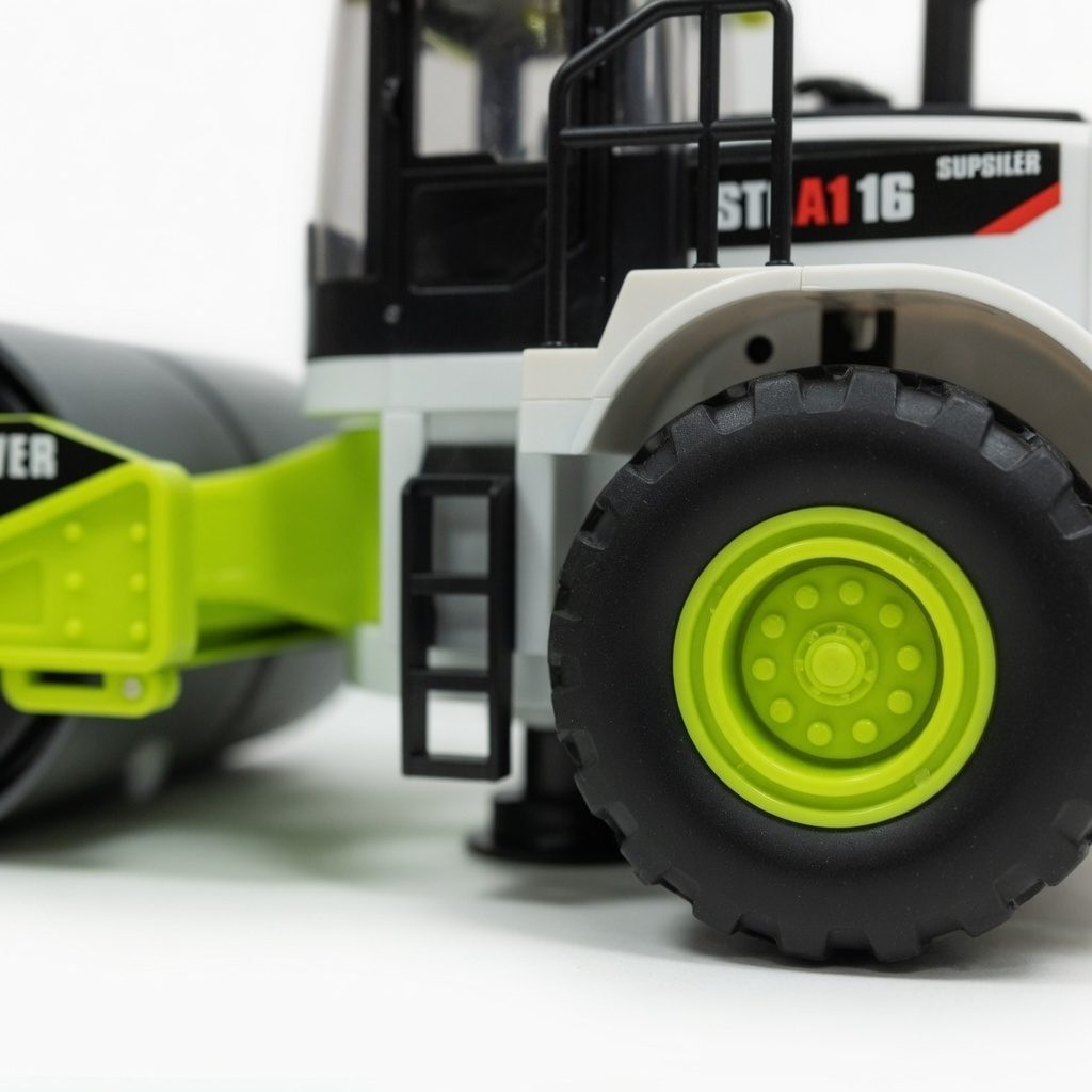 Compactor Drum Cu Frictiune Pentru Copii, Jucarie Utilaj Constructii Cu Rola Mare Frontala Si Directie, Vehicul Santier Tip Road Roller Realist Cu Lumini Si Sunete, Masina Nivelare Drumuri Mare, Copii 3+ Ani, Verde 4
