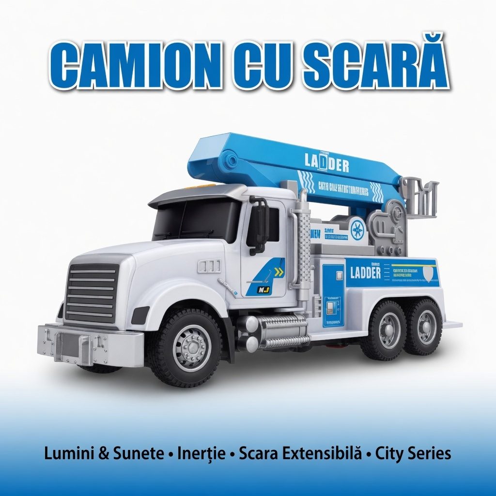 Camion Cu Scara Telescopica Cu Frictiune, Cu Lumini Si Sunete, Jucarie Interactiva Autospeciala Interventie, Camion Cu Macara Si Platforma Extensibila, Vehicul Constructii Realist, Efecte Luminoase Si Sonore, Pentru Copii 3+ Ani 2