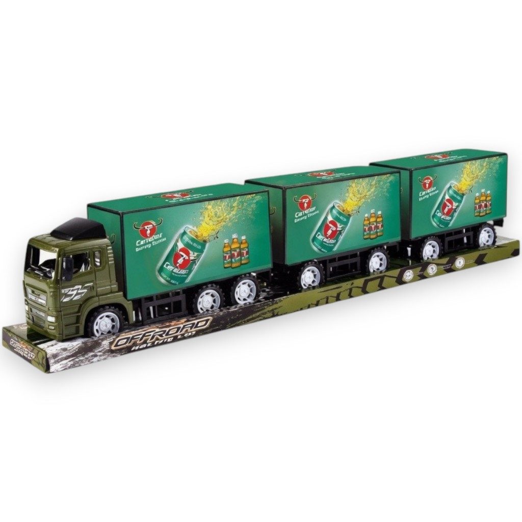 Camion Cu Remorca Tripla Si Containere, Cu Frictiune, Jucarie Interactiva Transport Marfa, Tir Lung Cu 3 Remorci Si Container Detasabil, Vehicul Transport Logistic Realist, Camion Mare 80CM, Pentru Copii 3+ Ani, Verde 3