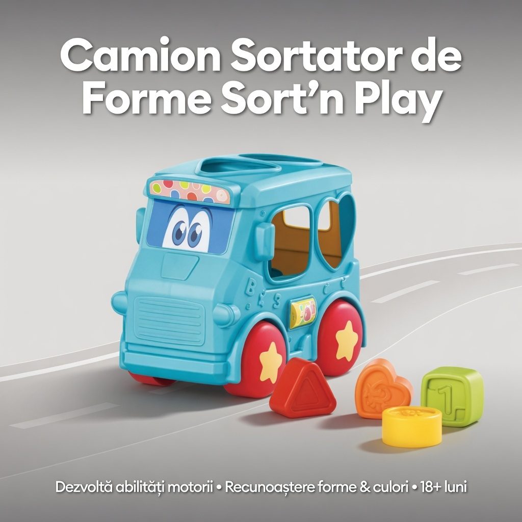 Autobuz Sortator Forme Pentru Copii Cu Frictiune, Jucarie Interactiva Cu Forme Geometrice Si Activitati, Vehicul Educativ Cu Lumini Si Sunete, Autobuz Pentr Copii 18+ Luni, Albastru 3