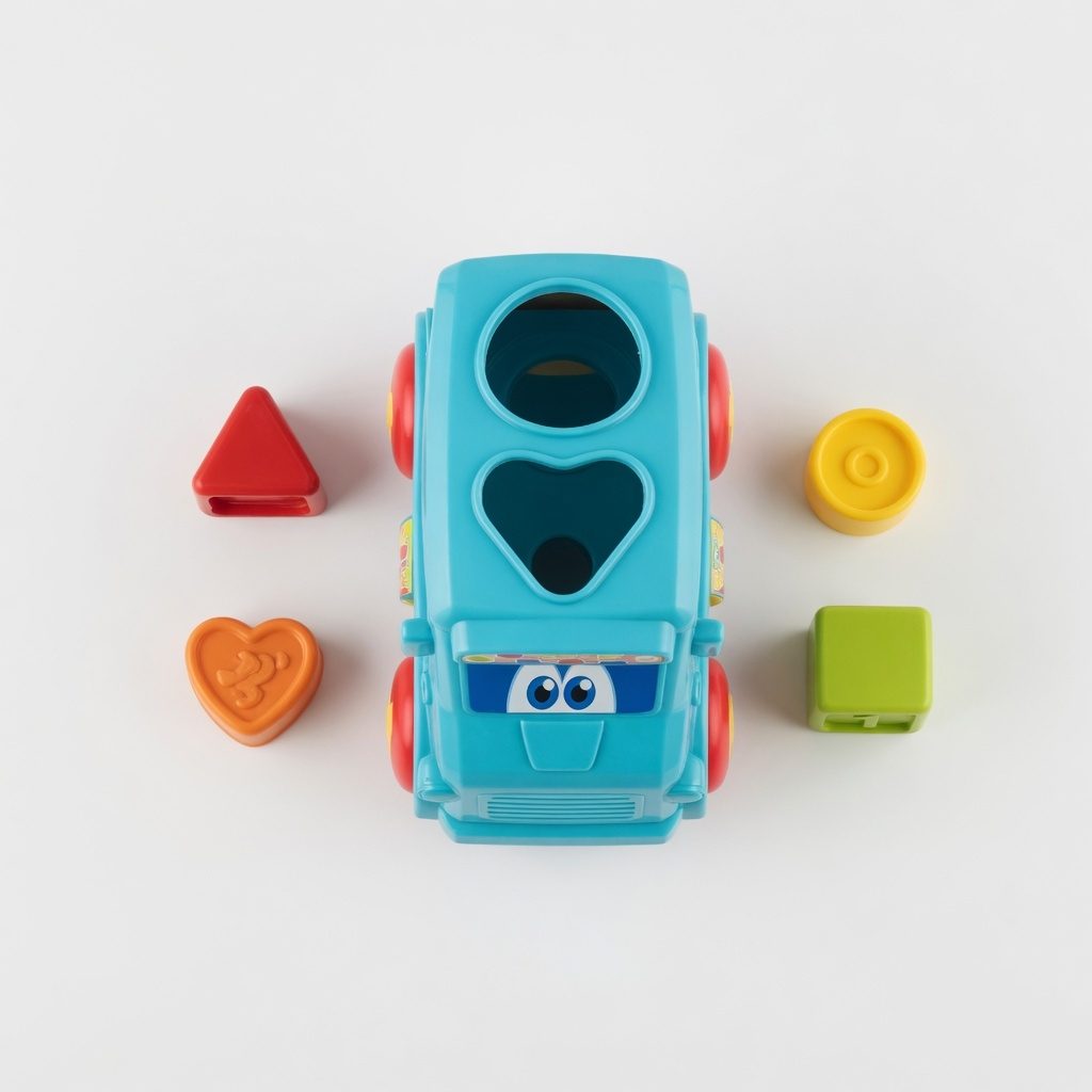 Autobuz Sortator Forme Pentru Copii Cu Frictiune, Jucarie Interactiva Cu Forme Geometrice Si Activitati, Vehicul Educativ Cu Lumini Si Sunete, Autobuz Pentr Copii 18+ Luni, Albastru 5