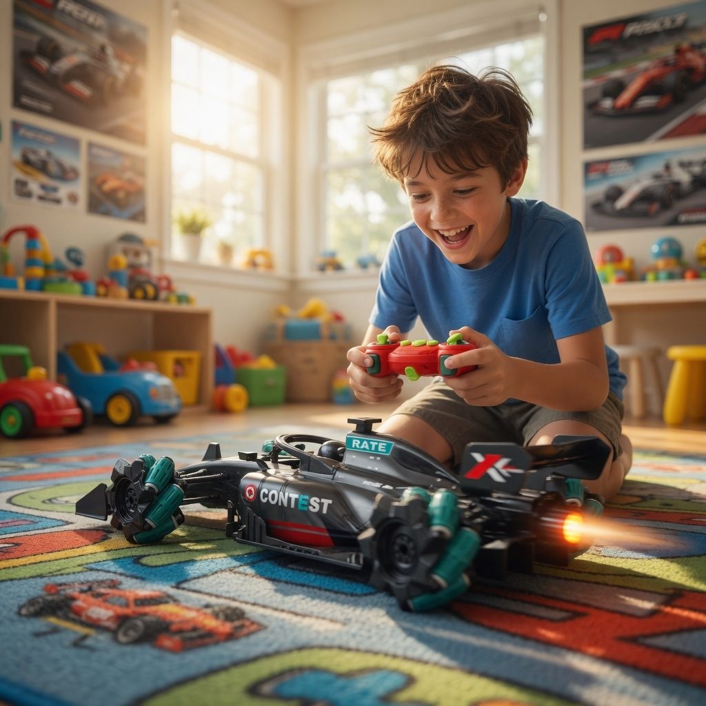 Masina RC Drift 2.4GHz, Scara 1:16, Pentru Copii Cu Roti Rotative 360° Si Lumini LED, Masinuta Stunt Controlata Din Telecomanda Cu Miscare Laterala Si Efecte Luminoase, Vehicul RC Interactiv Cu Incarcare USB Copii 3+ Ani, Negru/Verde 3