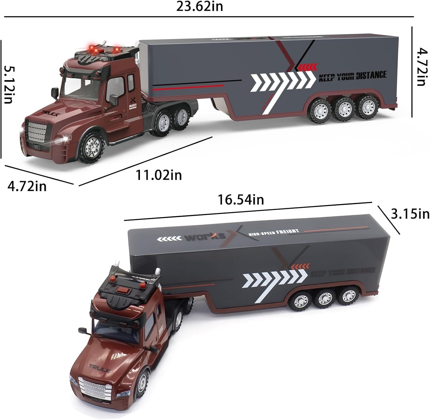 Camion Remorca Cu Telecomandat RC 1:24, Semi Trailer cu Lumini LED, Sunete Realiste si Muzica, Remorca Detasabila pentru Transport, Jucarie de Constructie pentru Copii 2
