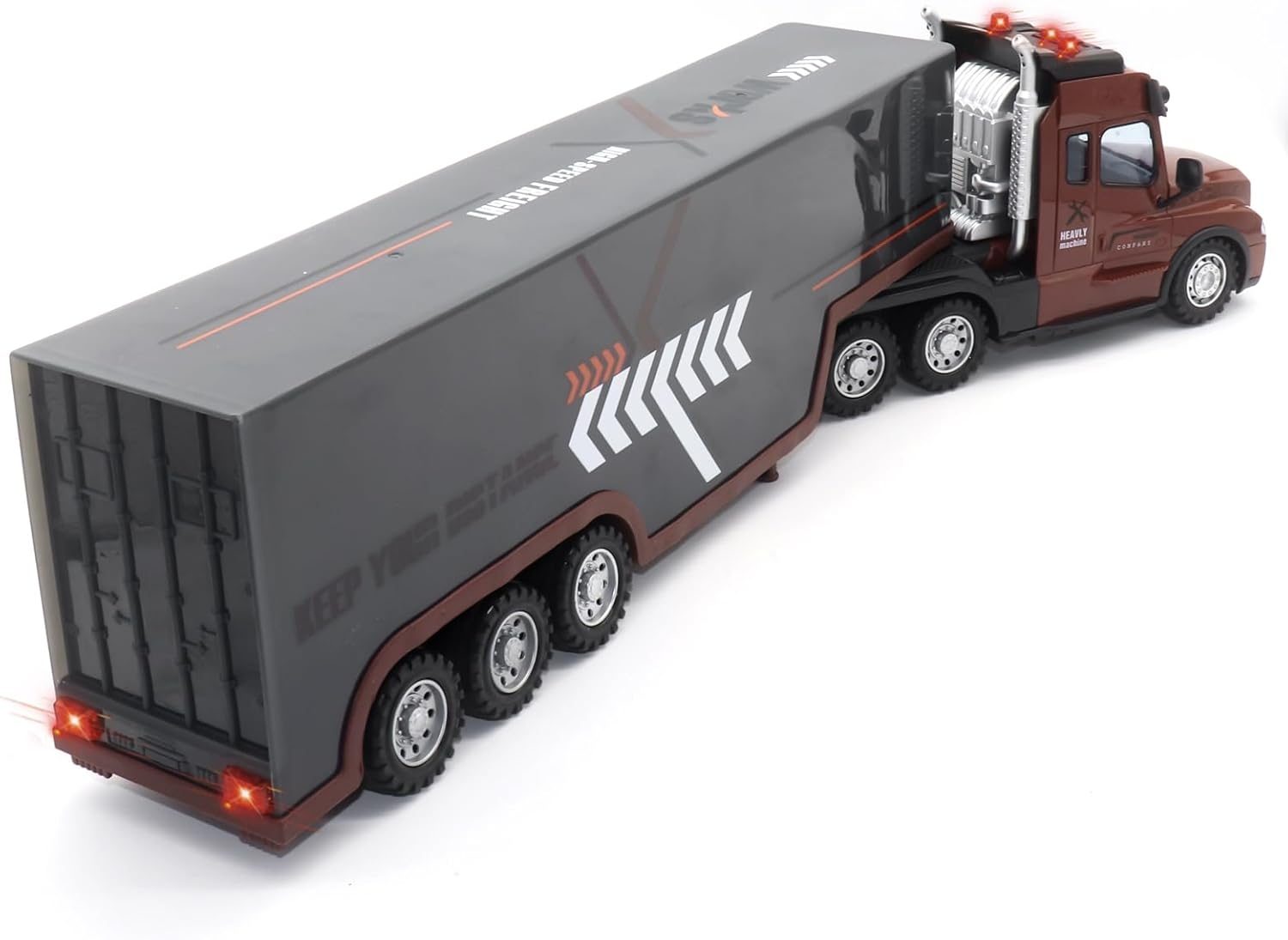 Camion Remorca Cu Telecomandat RC 1:24, Semi Trailer cu Lumini LED, Sunete Realiste si Muzica, Remorca Detasabila pentru Transport, Jucarie de Constructie pentru Copii 3