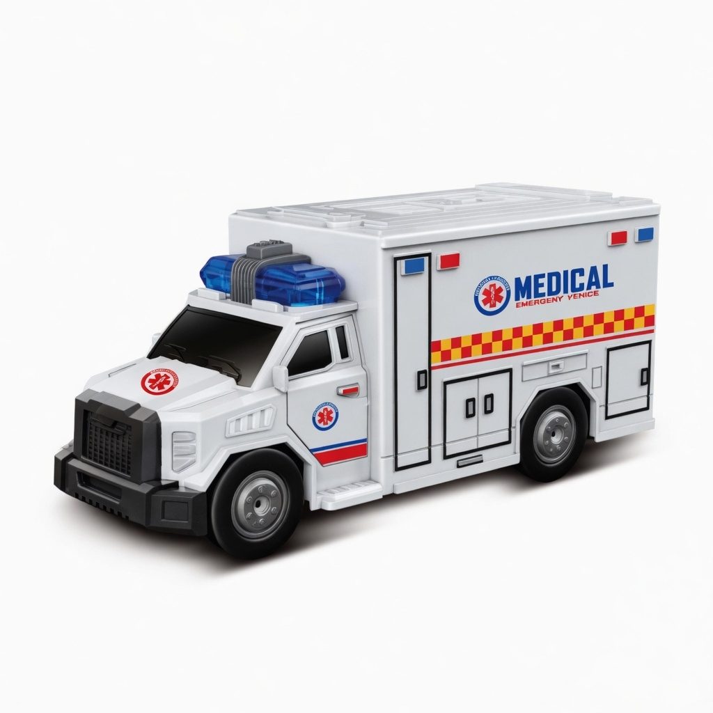 Ambulanta De Salvare Cu Frictiune, Scara 1:20, Cu Lumini Si Sunete, Jucarie Interactiva Vehicul Medical Multifunctional Pentru Copii, Masina De Urgenta Realistica Rescue Car, Efecte Luminoase Si Sonore, Pentru Copii 3+ Ani, Alb 3